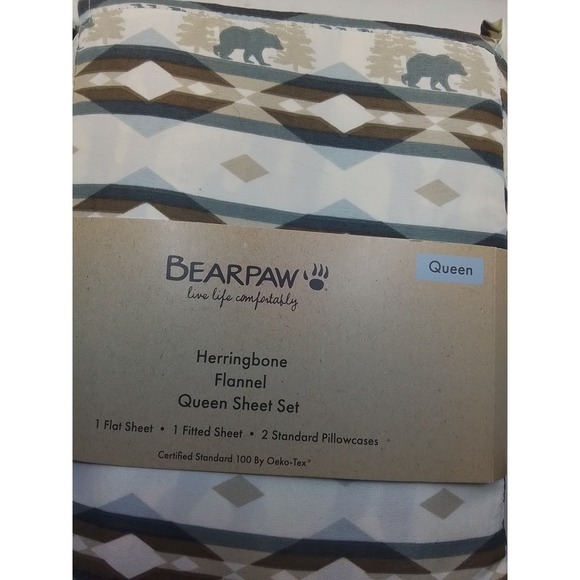 Bear Paw Other - Queen Flannel Sheets-Bear Paw-Queen Size Fitted Set-Herringbone